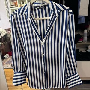 Zara Blue and White Striped Button-Up Shirt